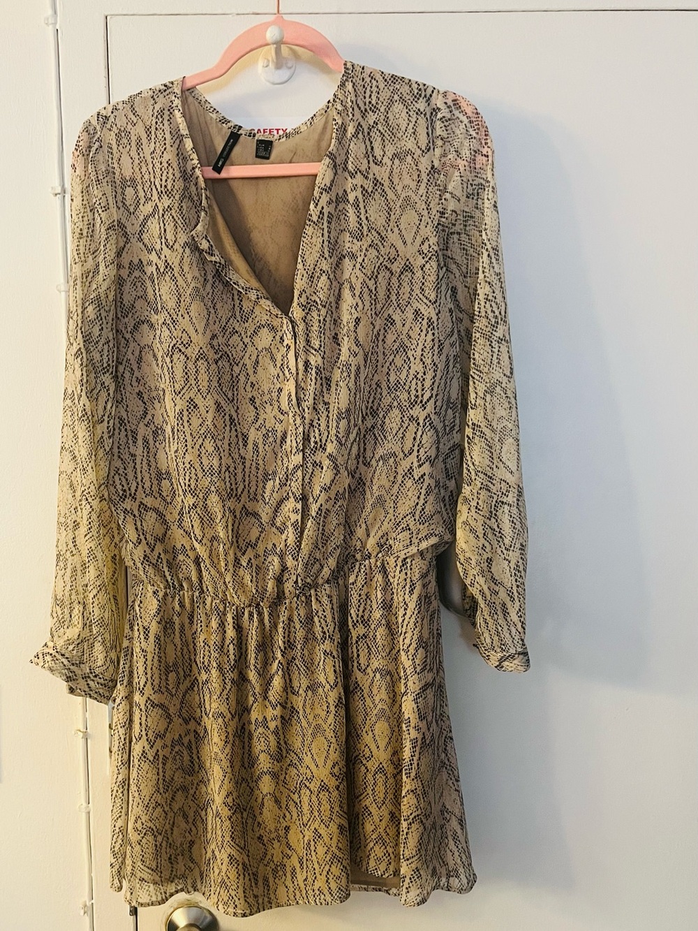 Zara Beige Snake-Print Long Sleeve Dress